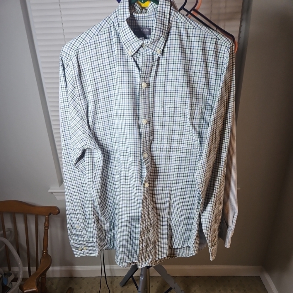 Van Heusen Green and White Checkered Shirt